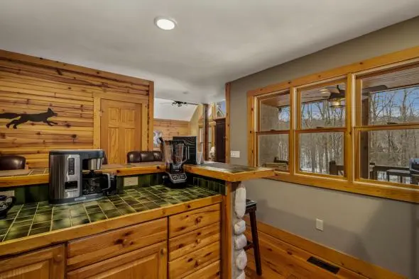 Kitchen with coffeemaker, blender and counterspace
