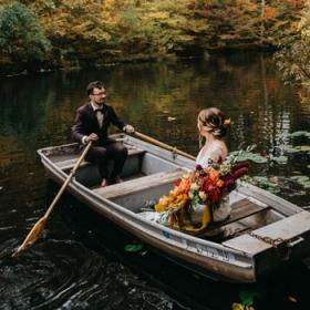 Couple in a rowboat on the water