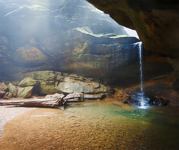 Conkles Hollow nature preserve is a favorite in the area A waterfall drips into a small cave at Conkles Hollow Nature Preserve