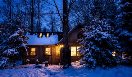 Boat House cabin dock in fall