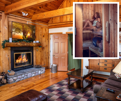 Boat House living room with fireplace